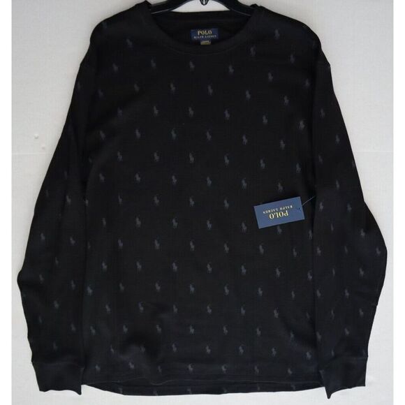 Polo Ralph Lauren PW25HR Men Sz XL Black Waffle Knit Crew Neck L/S Lounge Shirt - Picture 4 of 4